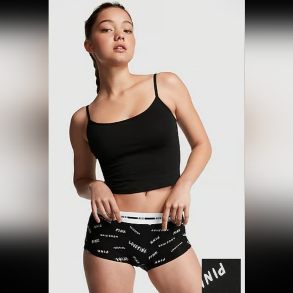 Victoria Secret-Black & White "Love Pink" Logo Shortie-Shorts-XXL